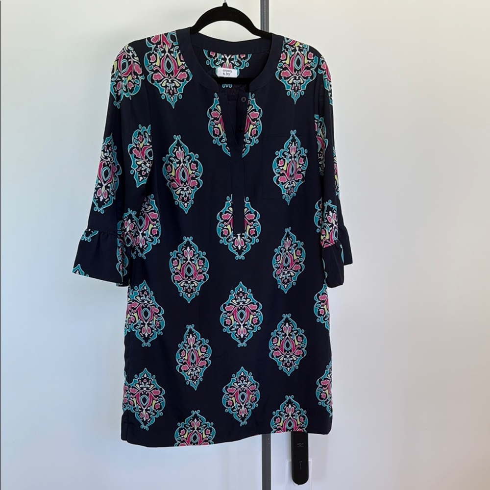 Crown & Ivy Blue and Pink Bell Sleeve Dress